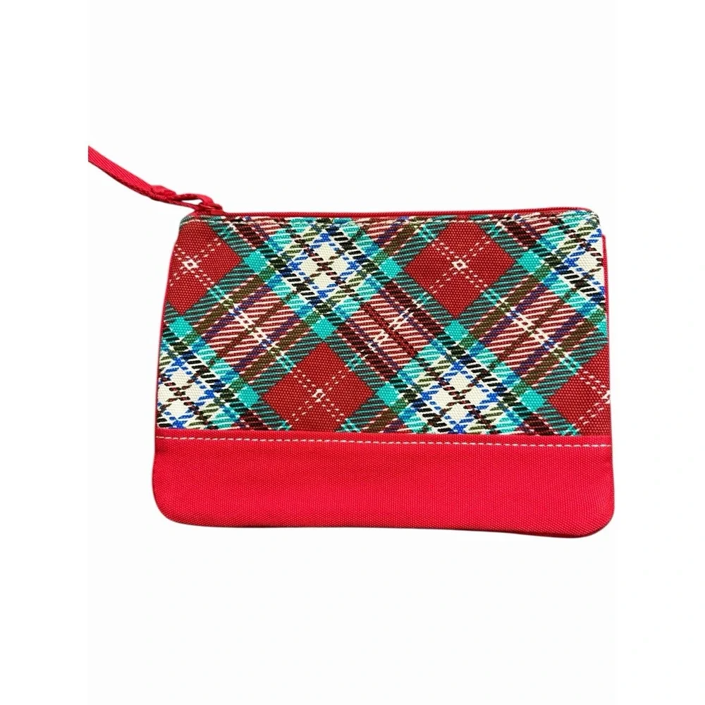 Lands End Red Plaid Fabric Wristlet - Picture 2 of 5